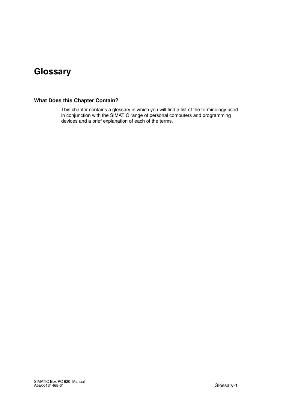 Glossary, Glossary, index, Glossar-1 | Siemens Simatic 620 User Manual | Page 191 / 216