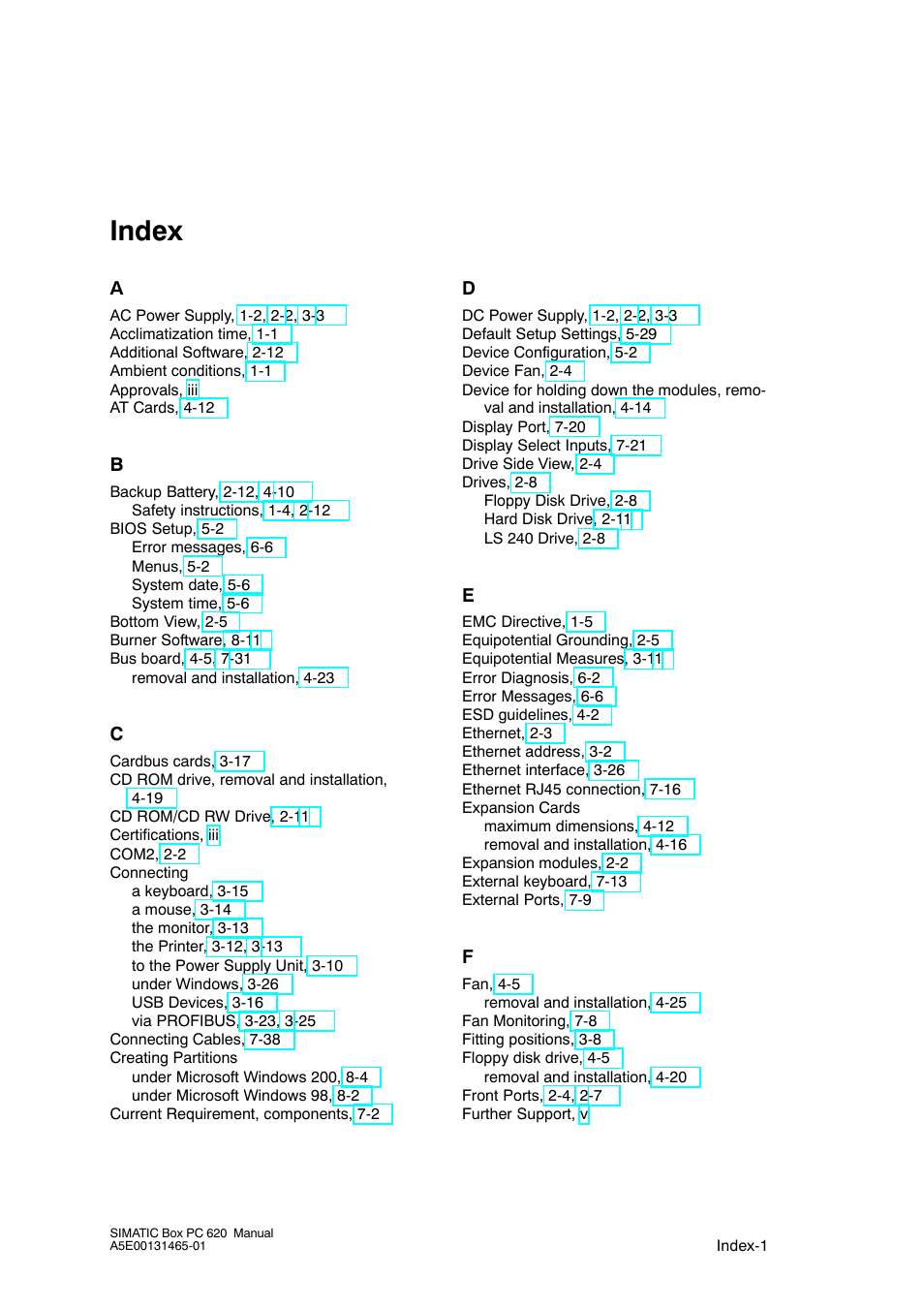 Index, Index-1 | Siemens Simatic 620 User Manual | Page 213 / 216