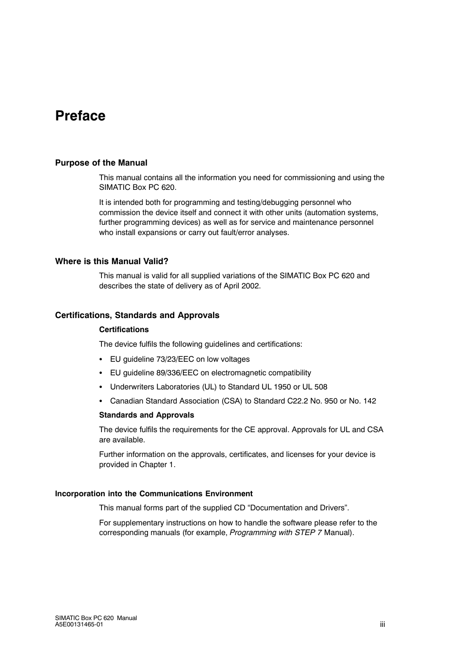 Preface, Preface, contents | Siemens Simatic 620 User Manual | Page 3 / 216