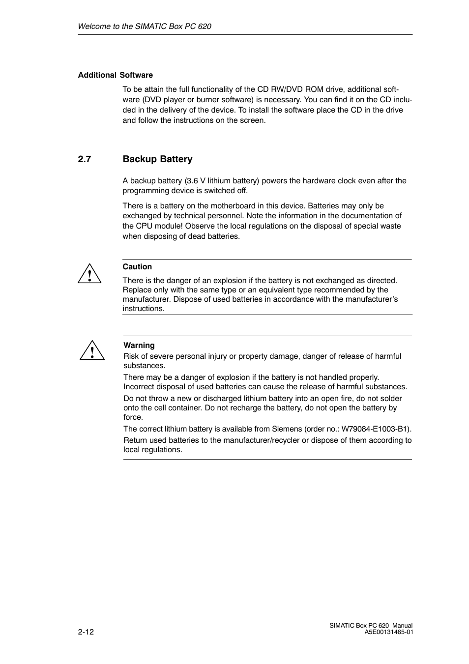 7 backup battery | Siemens Simatic 620 User Manual | Page 34 / 216