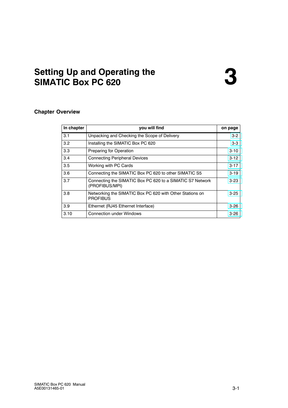 3 setting up and operating the simatic box pc 620, Setting-up and operating, The box pc 620 | Setting up and operating the simatic box pc 620 | Siemens Simatic 620 User Manual | Page 35 / 216