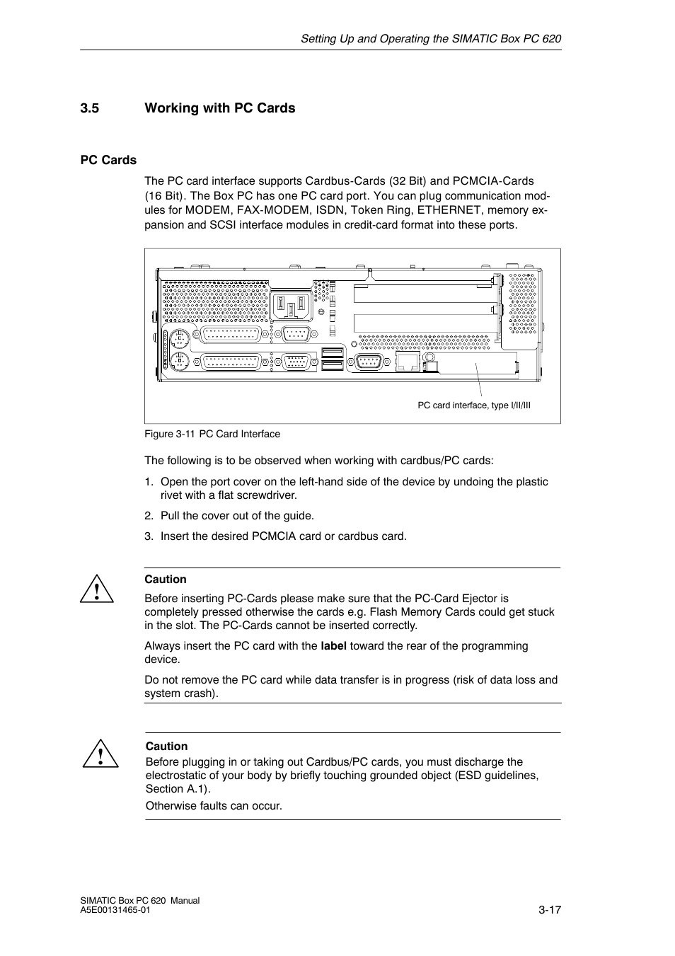 5 working with pc cards | Siemens Simatic 620 User Manual | Page 51 / 216