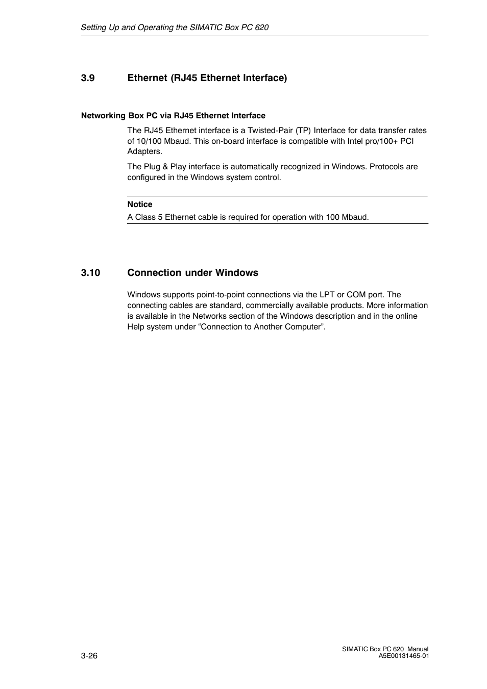 9 ethernet (rj45 ethernet interface), 10 connection under windows | Siemens Simatic 620 User Manual | Page 60 / 216