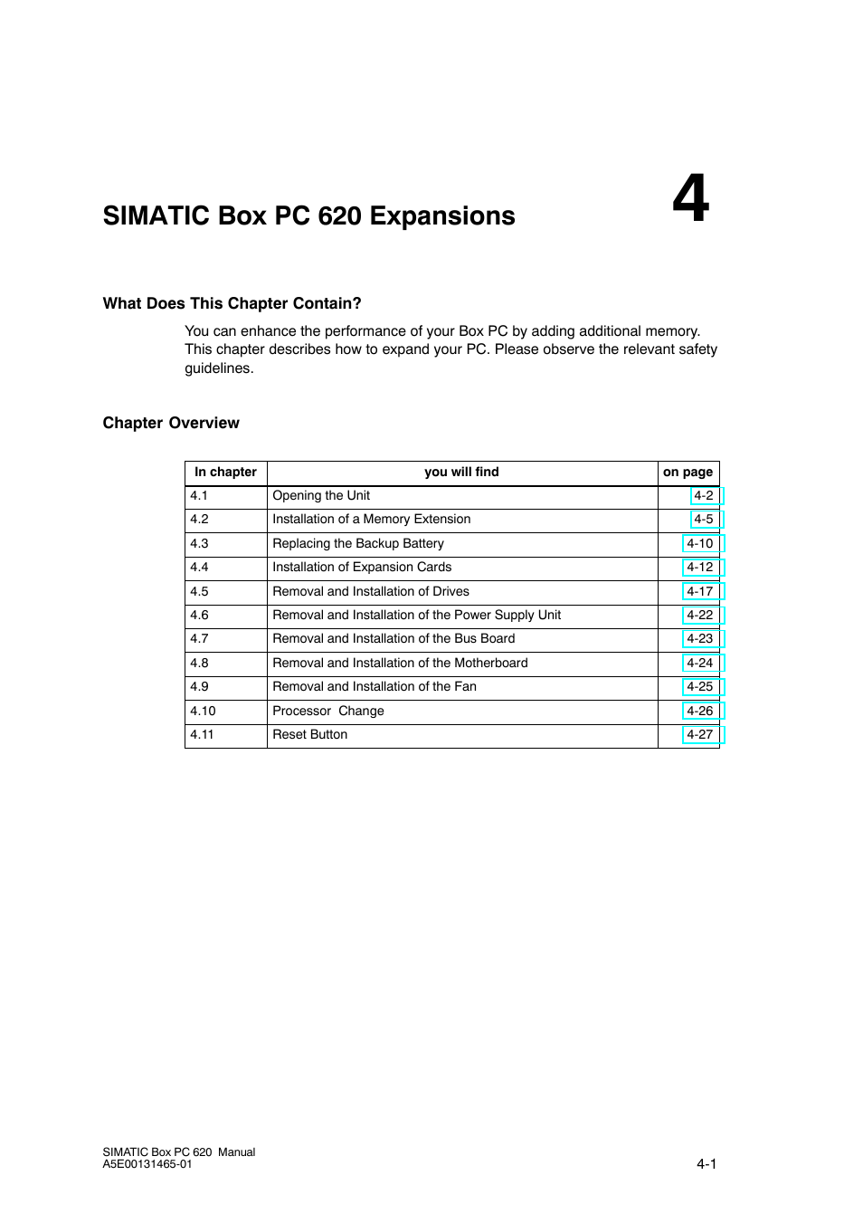 4 simatic box pc 620 expansions, Box pc 620 expansions, Simatic box pc 620 expansions | Siemens Simatic 620 User Manual | Page 61 / 216