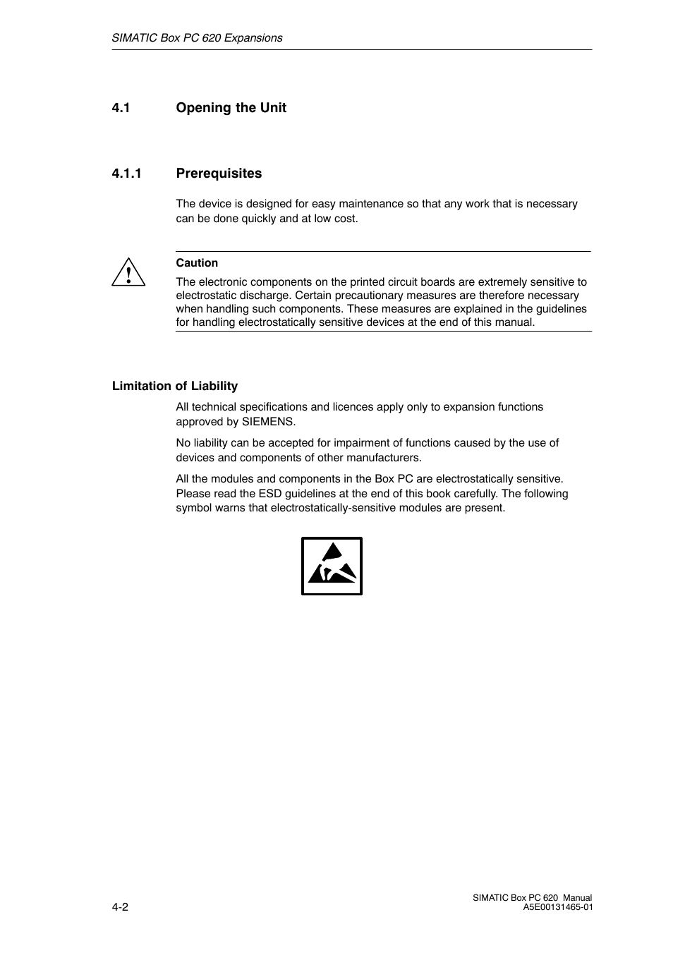 1 opening the unit, 1 prerequisites | Siemens Simatic 620 User Manual | Page 62 / 216