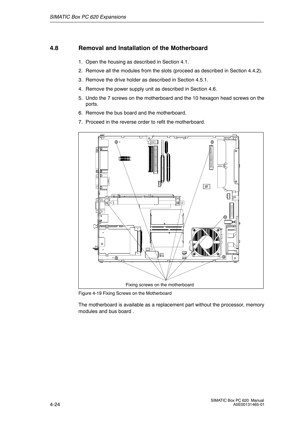 8 removal and installation of the motherboard | Siemens Simatic 620 User Manual | Page 84 / 216