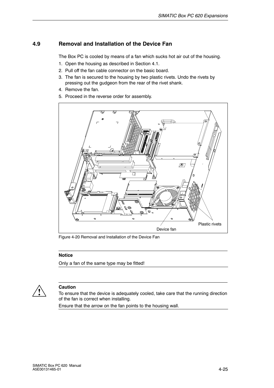 9 removal and installation of the device fan | Siemens Simatic 620 User Manual | Page 85 / 216