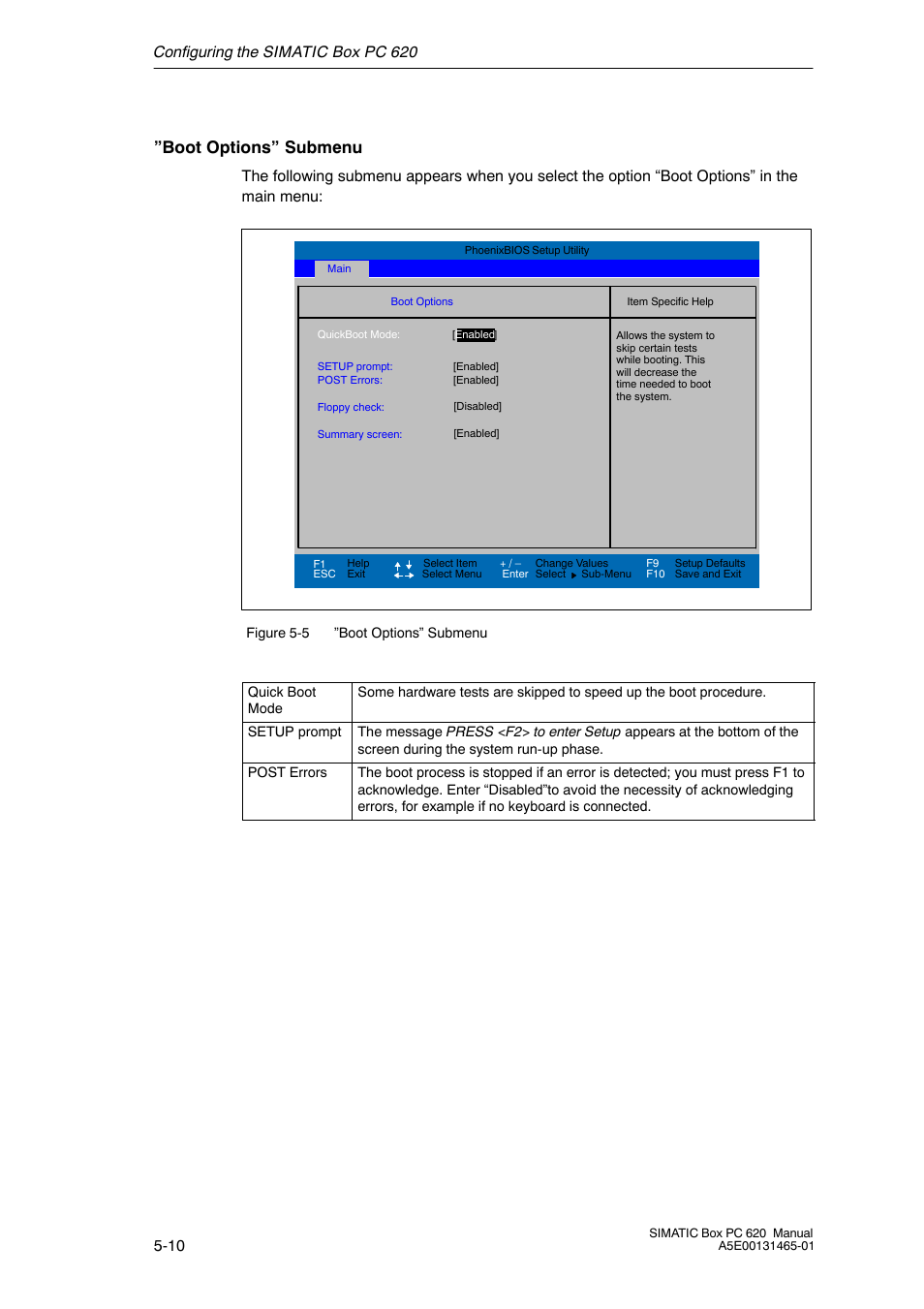 Boot options” submenu | Siemens Simatic 620 User Manual | Page 98 / 216