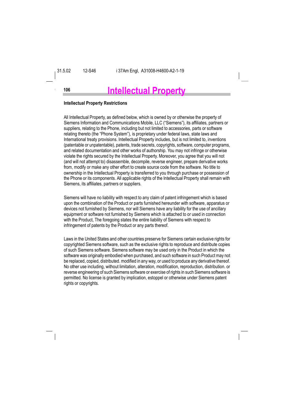 Intellectual property | Siemens GSM 900 User Manual | Page 111 / 115