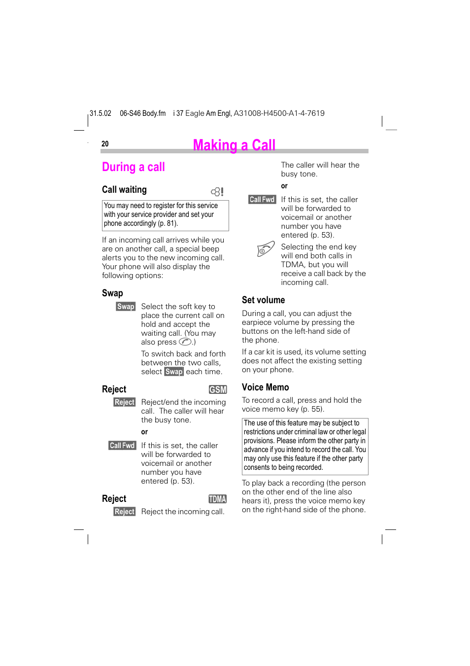 During a call, Making a call | Siemens GSM 900 User Manual | Page 25 / 115