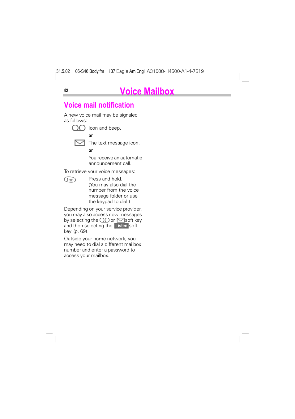 Voice mail notification, Voice mailbox | Siemens GSM 900 User Manual | Page 47 / 115