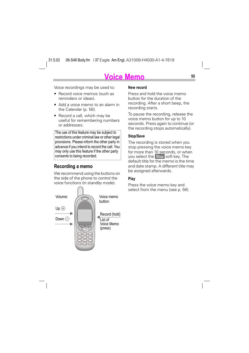 Voice memo, P. 55) | Siemens GSM 900 User Manual | Page 60 / 115