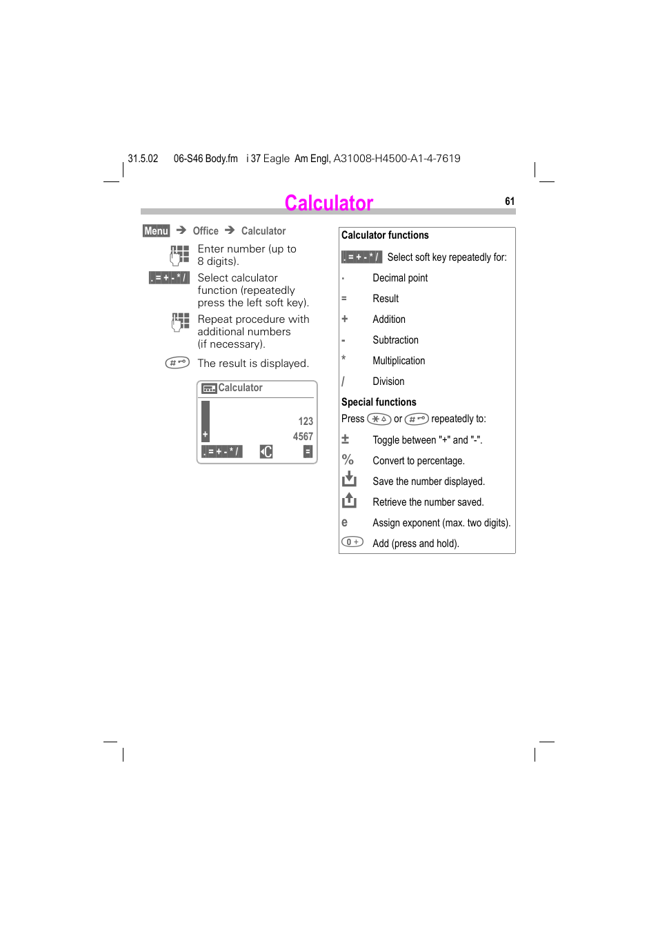 Calculator | Siemens GSM 900 User Manual | Page 66 / 115