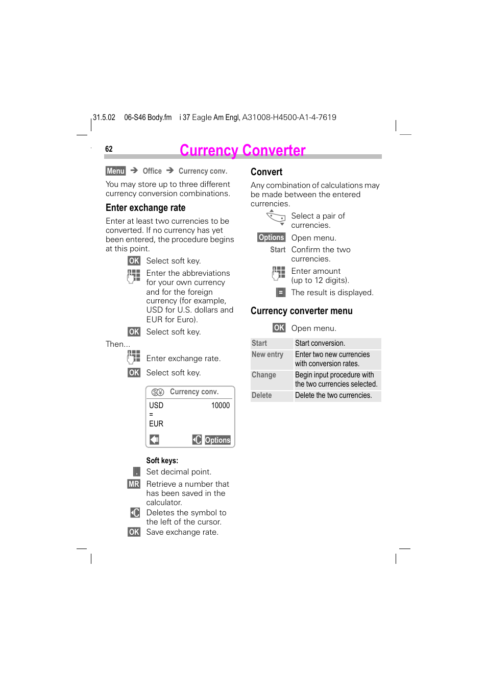 Currency converter | Siemens GSM 900 User Manual | Page 67 / 115