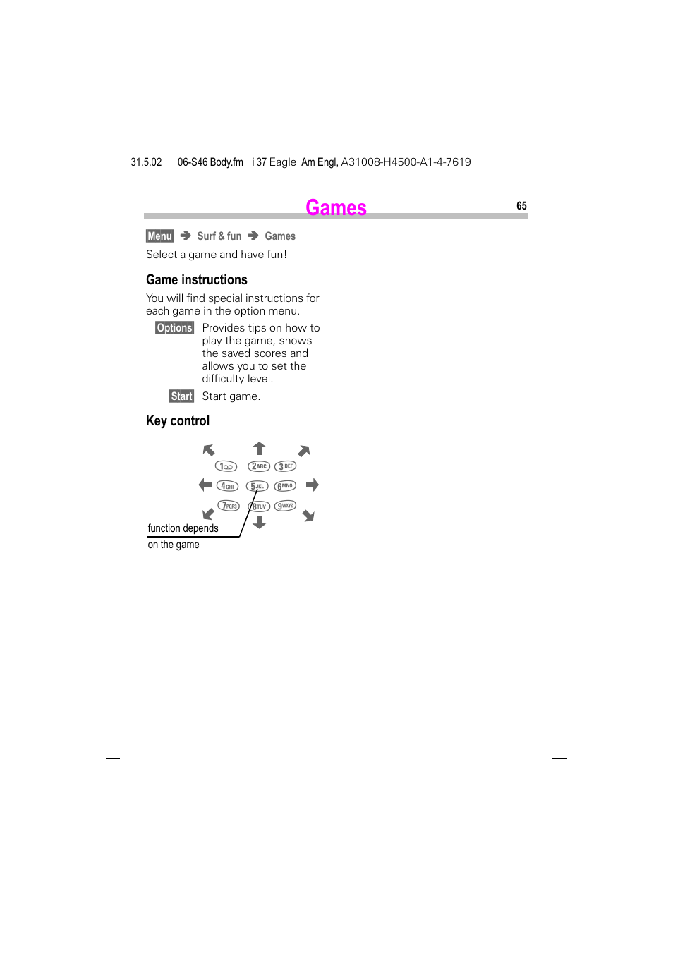Games | Siemens GSM 900 User Manual | Page 70 / 115