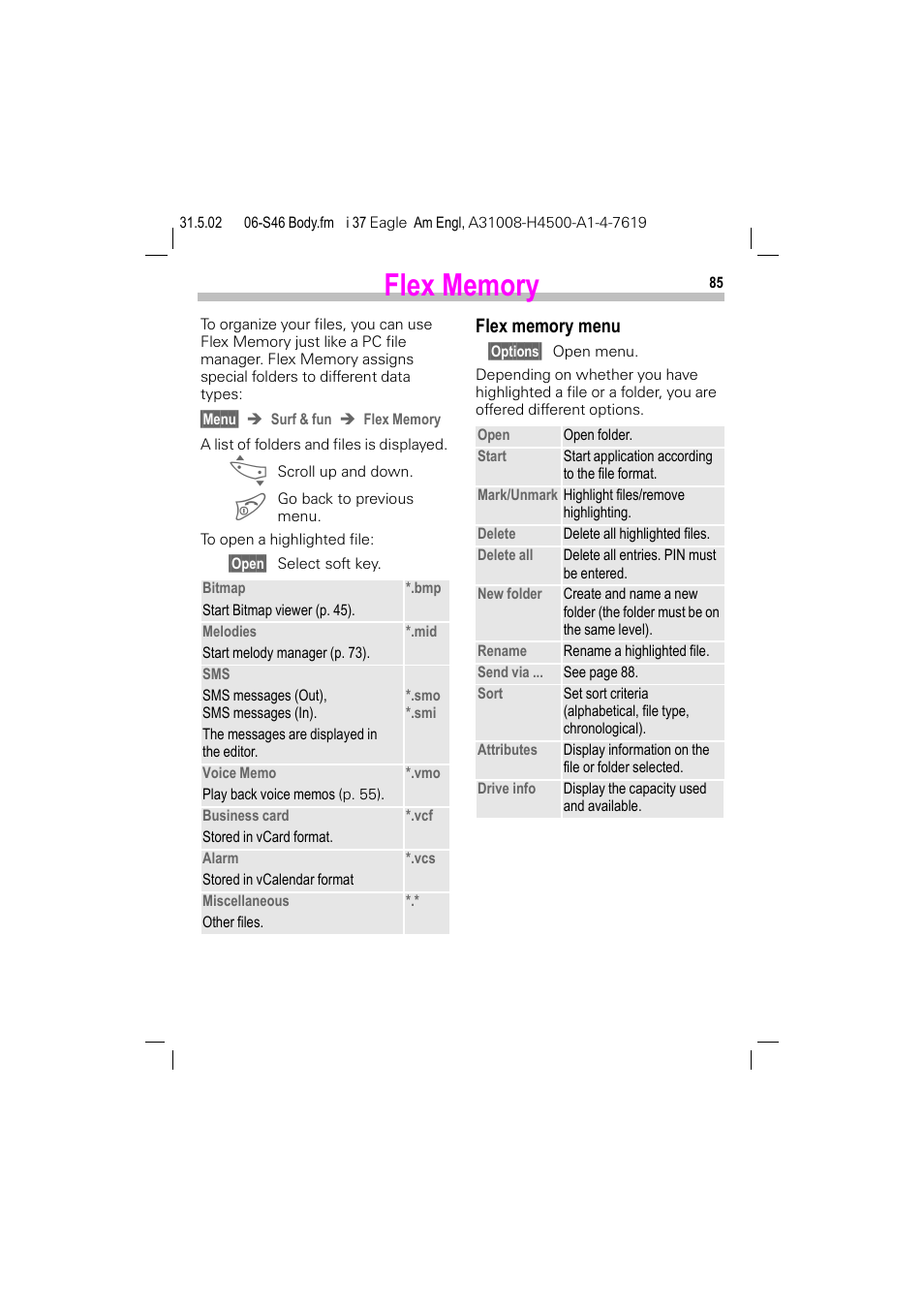 Flex memory | Siemens GSM 900 User Manual | Page 90 / 115
