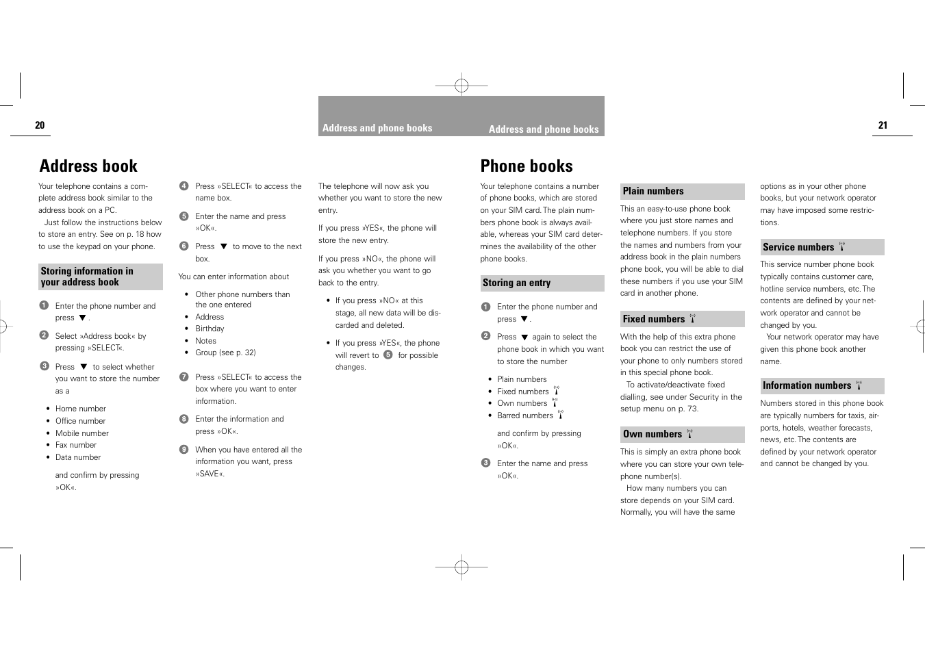 Phone books, Address book | Siemens S40 User Manual | Page 12 / 50