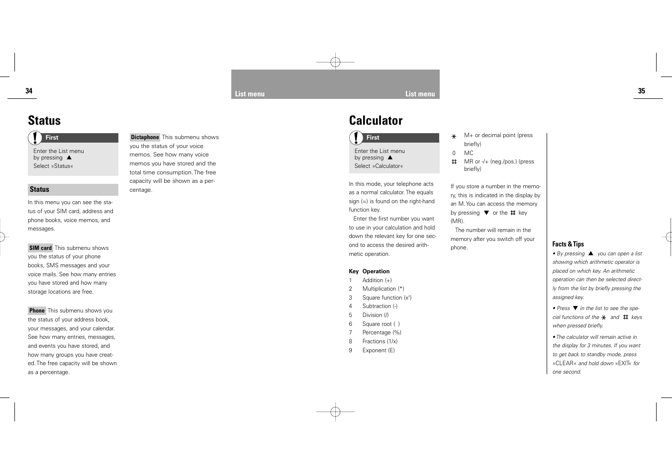 Calculator, Status | Siemens S40 User Manual | Page 19 / 50