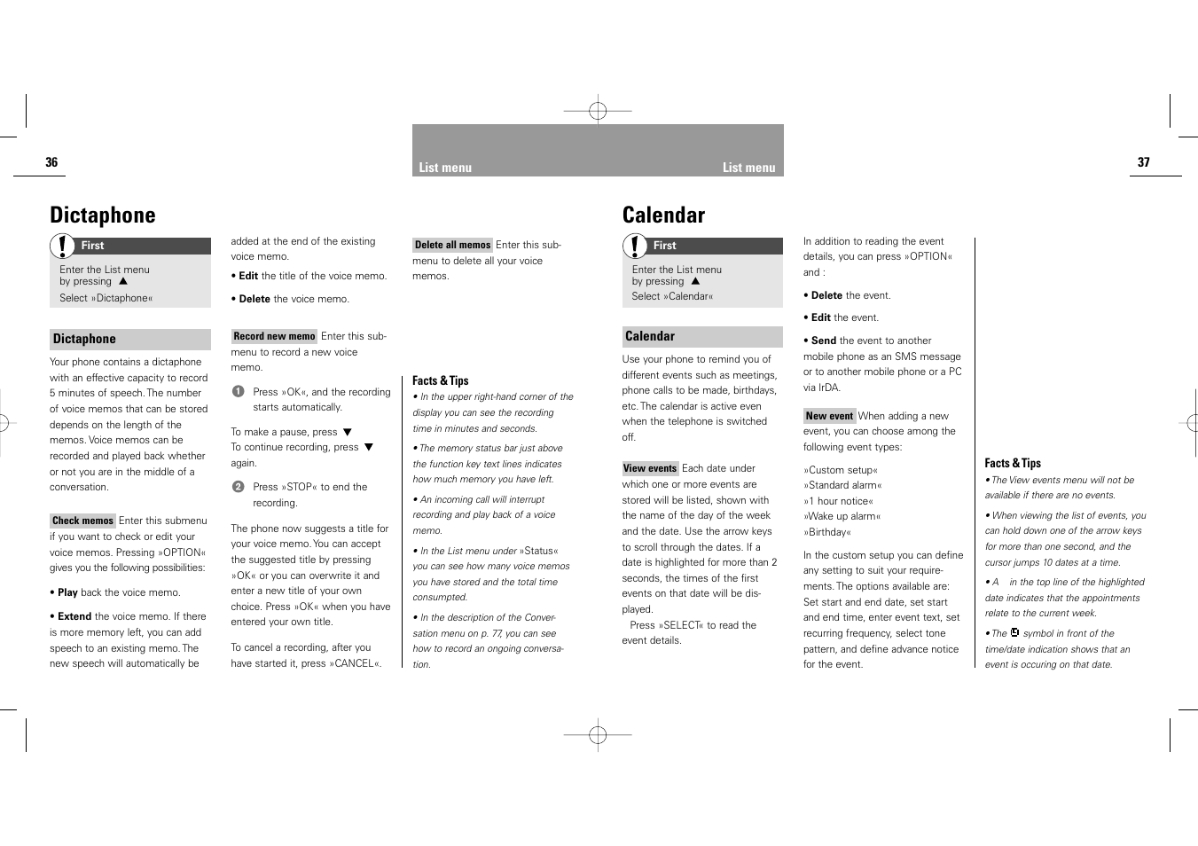 Calendar, Dictaphone | Siemens S40 User Manual | Page 20 / 50