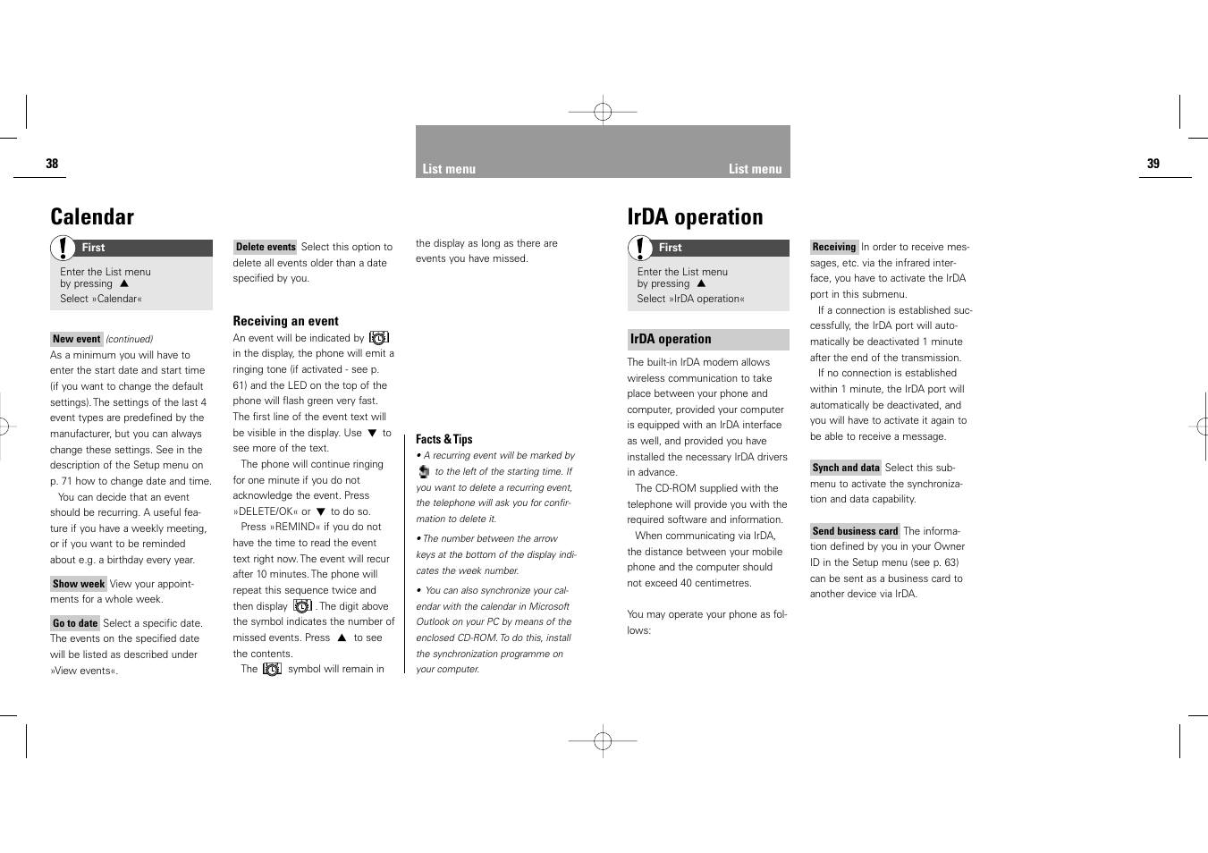 Irda operation calendar | Siemens S40 User Manual | Page 21 / 50