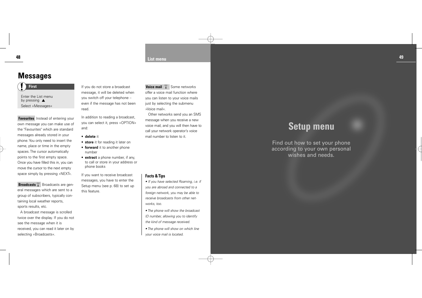 Setup menu, Messages | Siemens S40 User Manual | Page 26 / 50