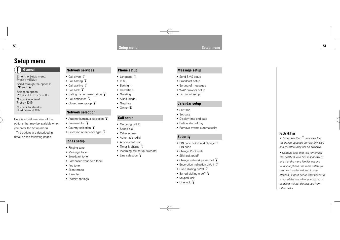 Setup menu | Siemens S40 User Manual | Page 27 / 50