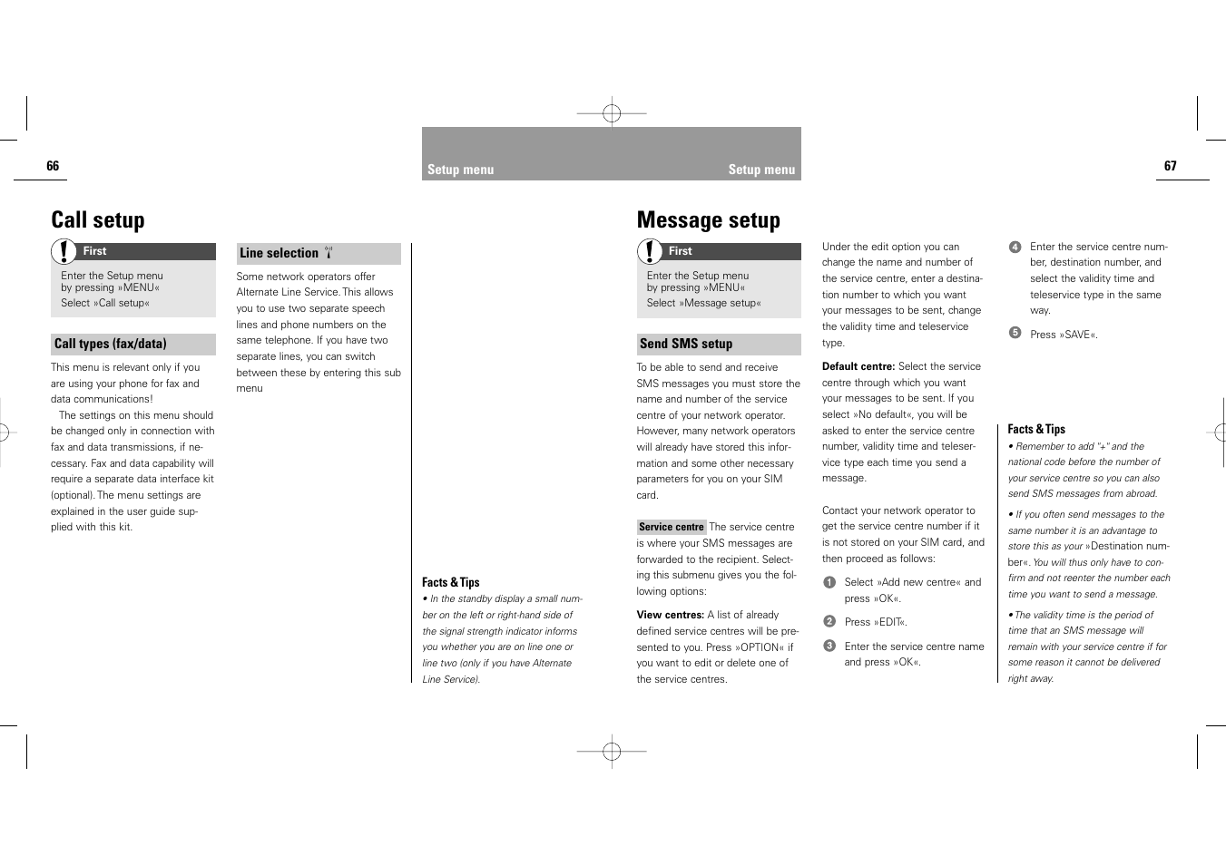 Call setup, Message setup | Siemens S40 User Manual | Page 35 / 50