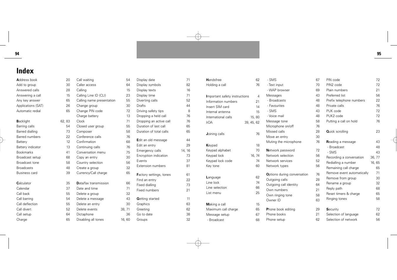 Index | Siemens S40 User Manual | Page 49 / 50