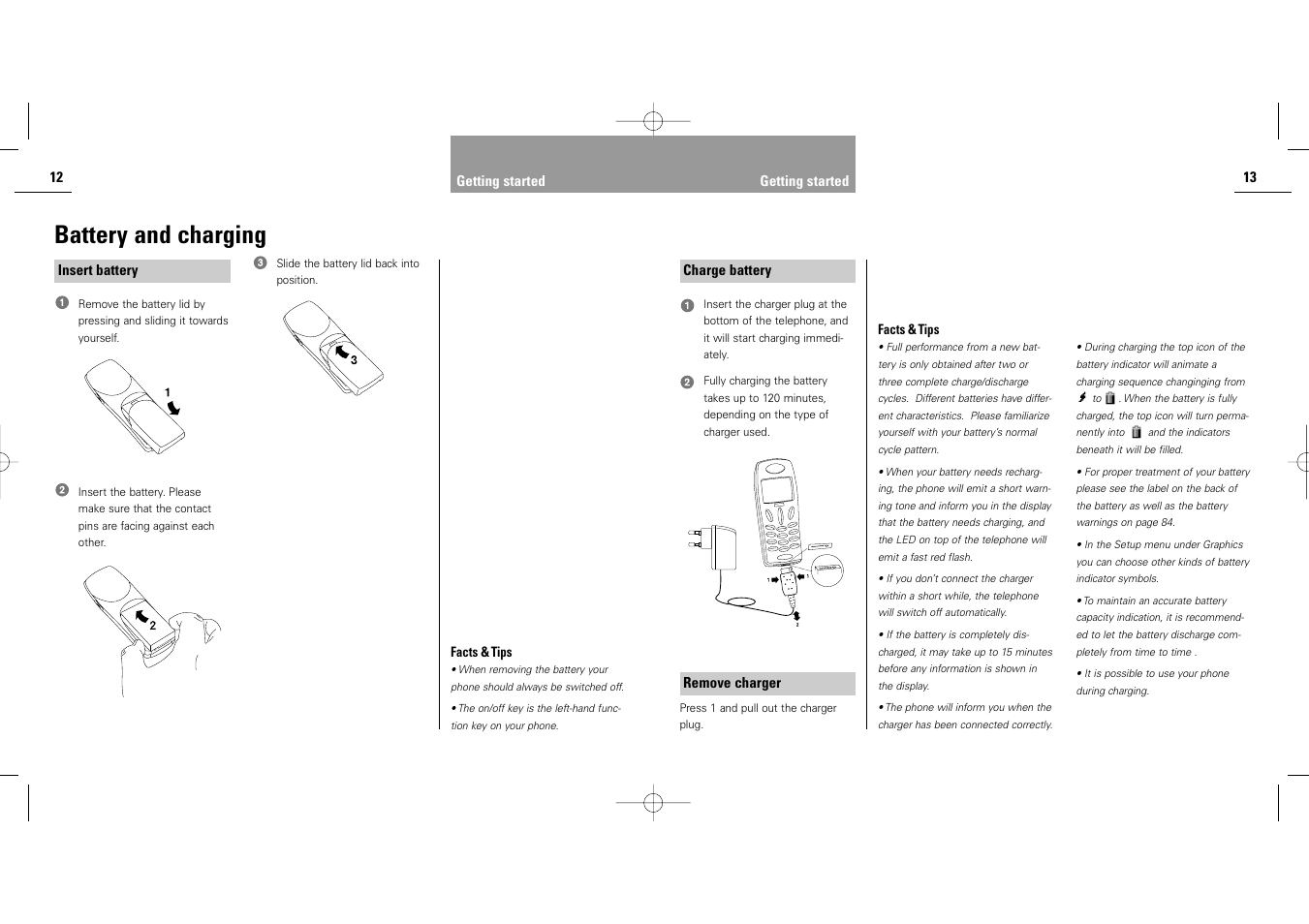 Battery and charging | Siemens S40 User Manual | Page 8 / 50