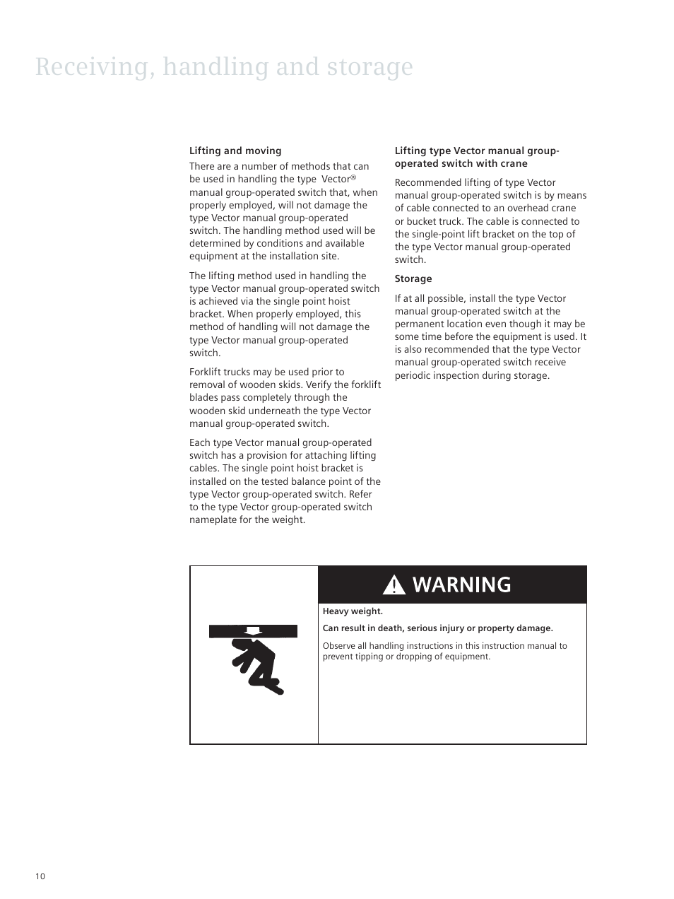 Receiving, handling and storage | Siemens Type Vector E50001-F710-A420-X-4A00 User Manual | Page 10 / 18