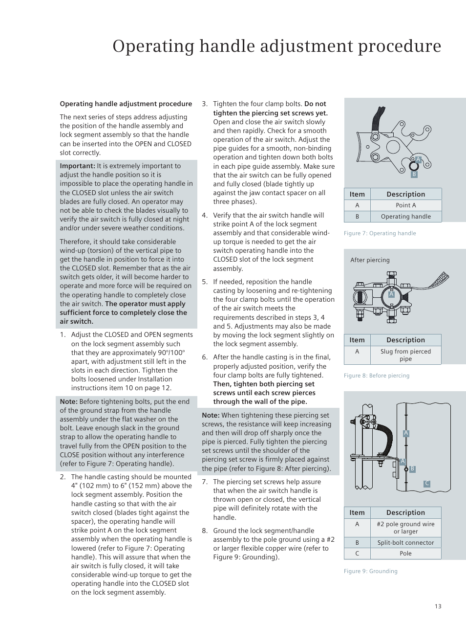 Operating handle adjustment procedure | Siemens Type Vector E50001-F710-A420-X-4A00 User Manual | Page 13 / 18