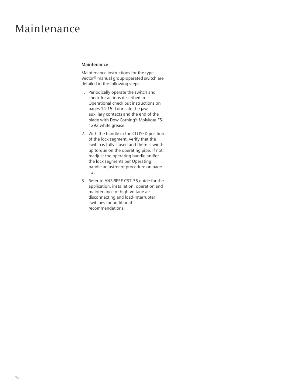 Maintenance | Siemens Type Vector E50001-F710-A420-X-4A00 User Manual | Page 16 / 18