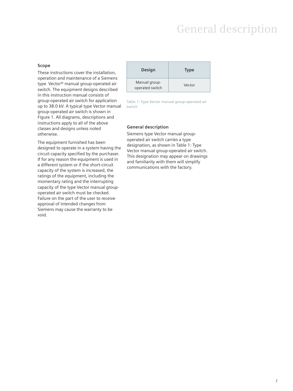General description | Siemens Type Vector E50001-F710-A420-X-4A00 User Manual | Page 7 / 18