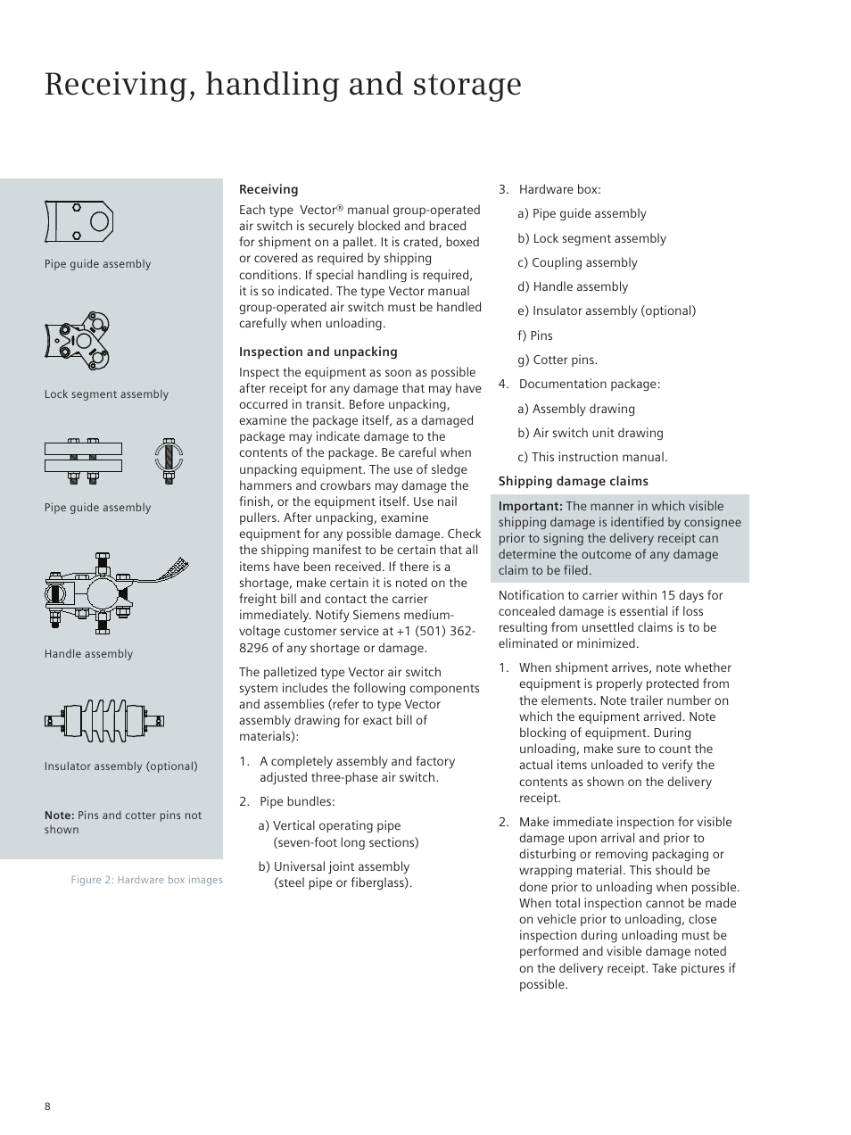 Receiving, handling and storage | Siemens Type Vector E50001-F710-A420-X-4A00 User Manual | Page 8 / 18