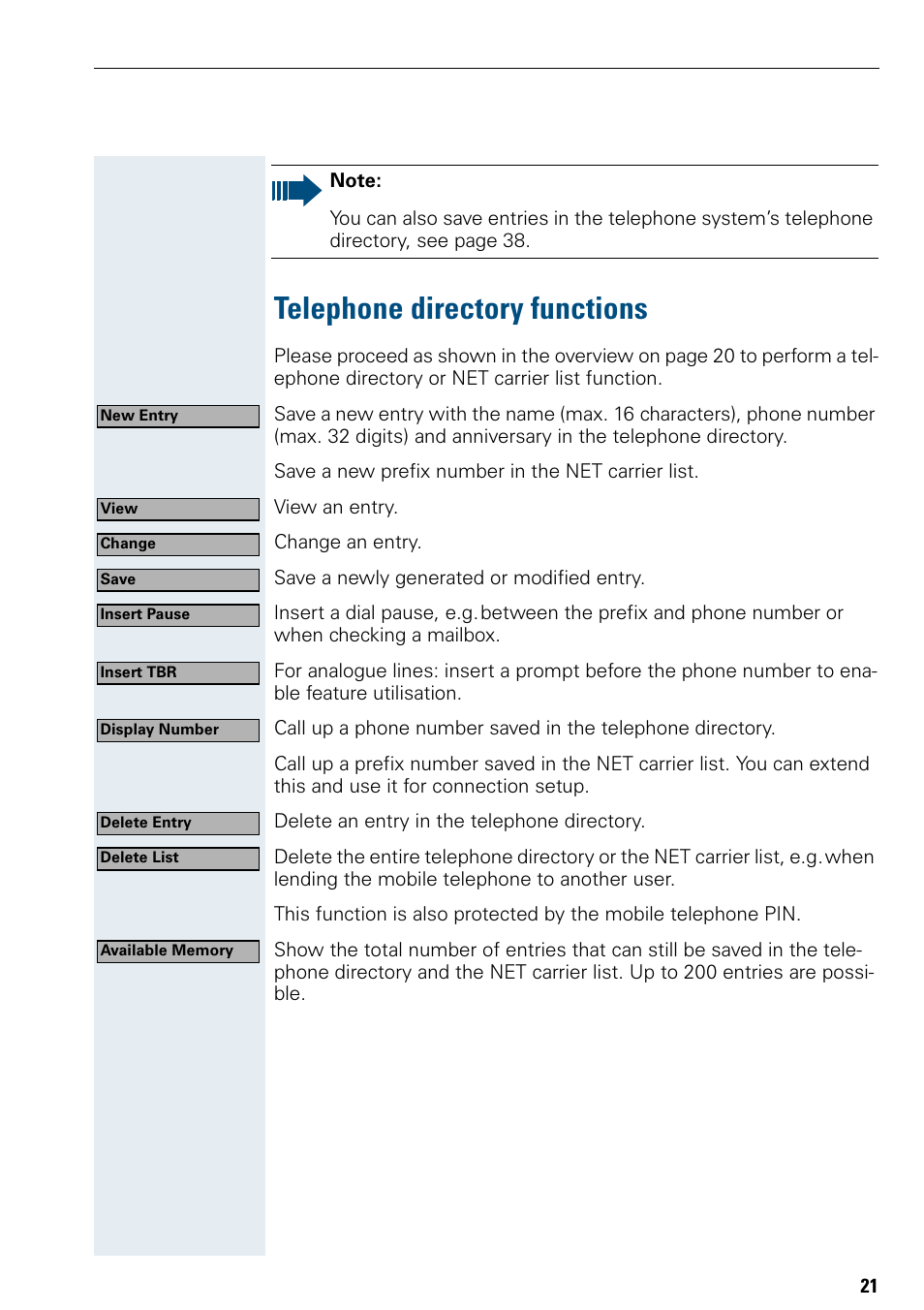 Telephone directory functions | Siemens Hicom 150 E User Manual | Page 29 / 66