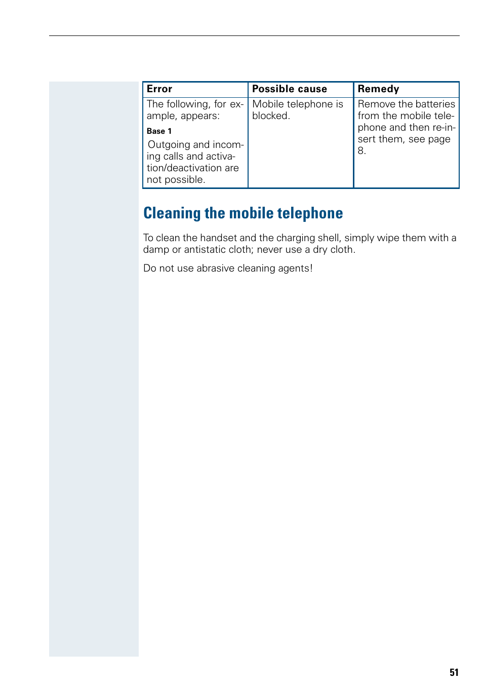 Cleaning the mobile telephone | Siemens Hicom 150 E User Manual | Page 59 / 66