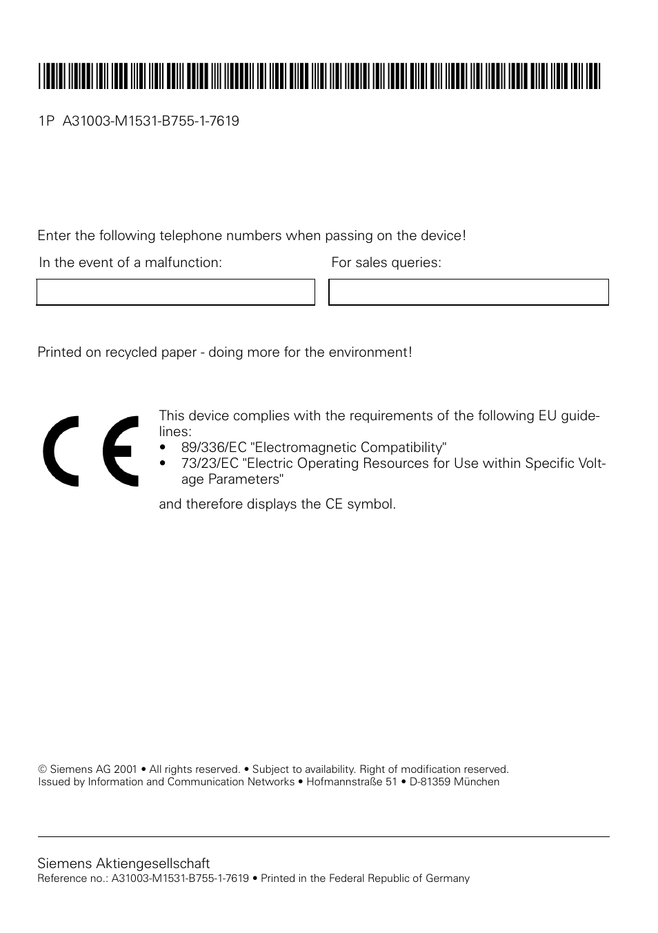 Siemens Hicom 150 E User Manual | Page 65 / 66