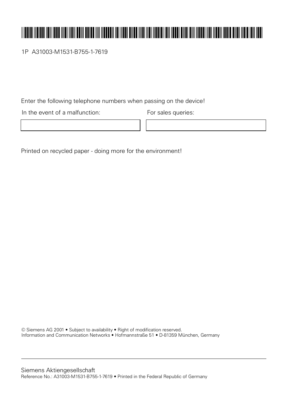 Siemens Hicom 150 E User Manual | Page 66 / 66