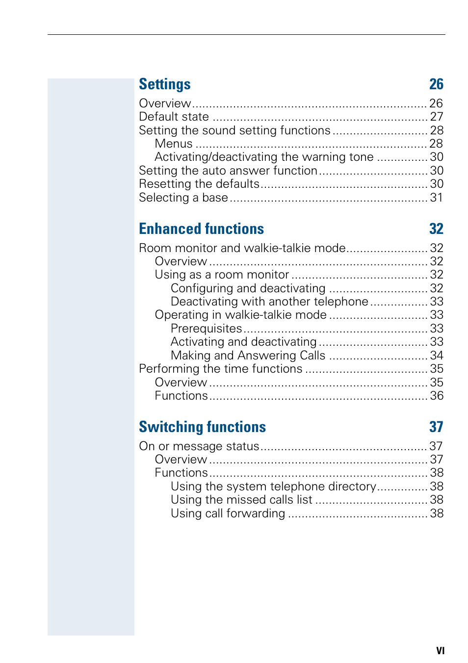 Settings 26, Enhanced functions 32, Switching functions 37 | Siemens Hicom 150 E User Manual | Page 7 / 66