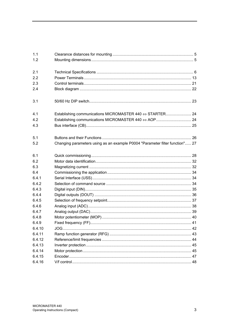 Siemens MICROMASTER 440 User Manual | Page 3 / 78