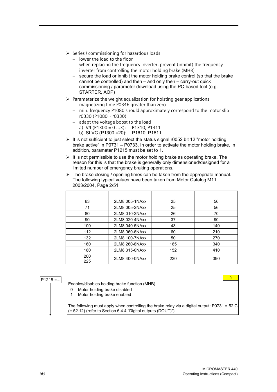 3 holding brake | Siemens MICROMASTER 440 User Manual | Page 56 / 78