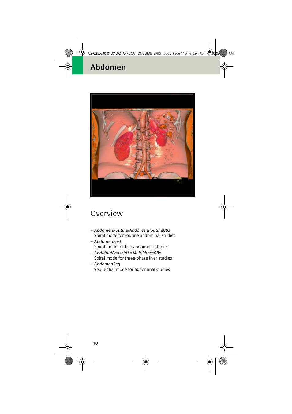 Abdomen, Overview, Abdomen overview | Siemens syngo CT 2005C User Manual | Page 110 / 321