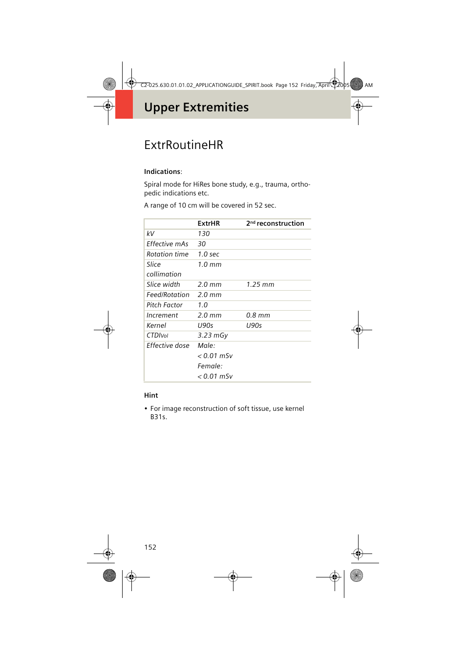 Extrroutinehr, Upper extremities extrroutinehr | Siemens syngo CT 2005C User Manual | Page 152 / 321