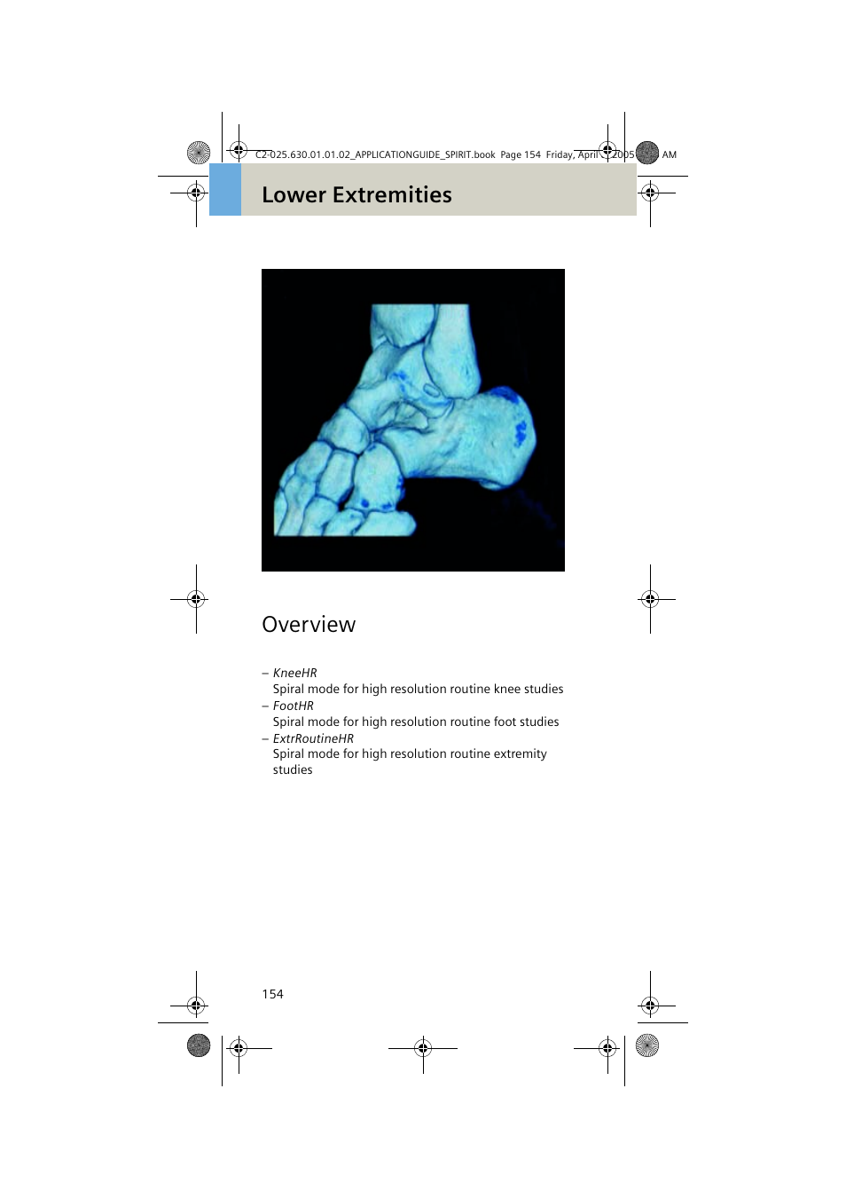 Lower extremities, Overview, Lower extremities overview | Siemens syngo CT 2005C User Manual | Page 154 / 321