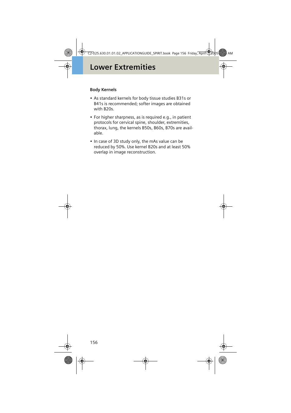 Body kernels, Lower extremities | Siemens syngo CT 2005C User Manual | Page 156 / 321