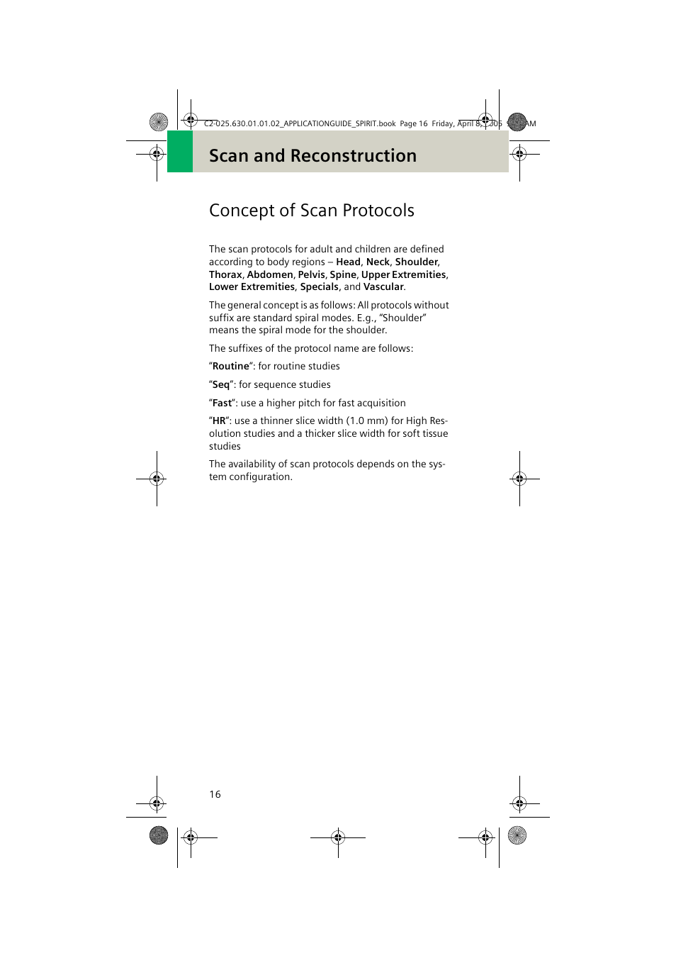 Scan and reconstruction, Concept of scan protocols, Scan and reconstruction concept of scan protocols | Siemens syngo CT 2005C User Manual | Page 16 / 321