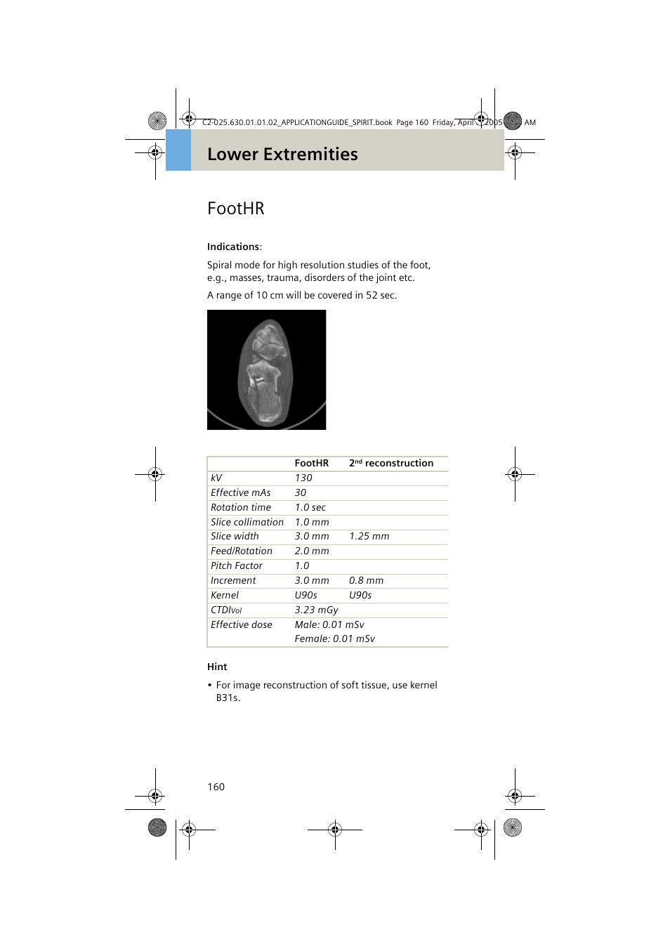 Foothr, Lower extremities foothr | Siemens syngo CT 2005C User Manual | Page 160 / 321