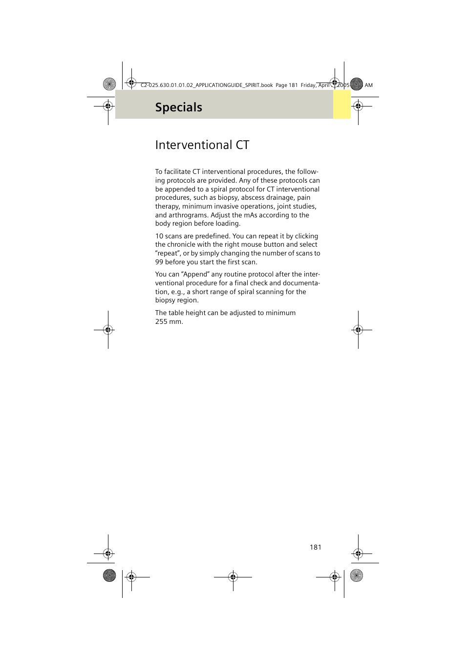 Interventional ct, Specials | Siemens syngo CT 2005C User Manual | Page 181 / 321