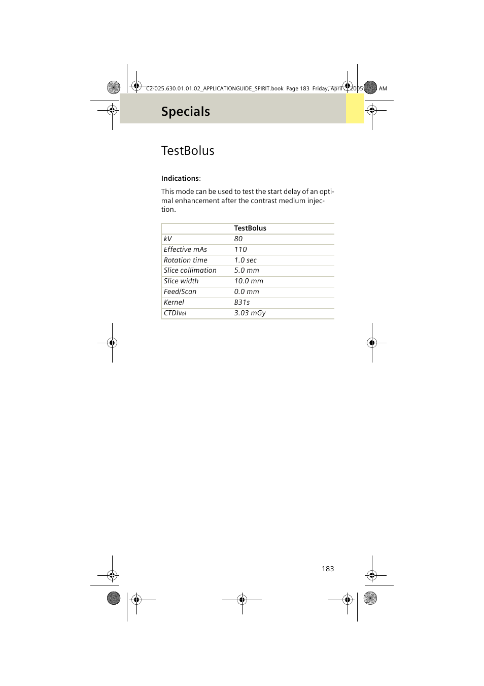 Testbolus, Specials | Siemens syngo CT 2005C User Manual | Page 183 / 321