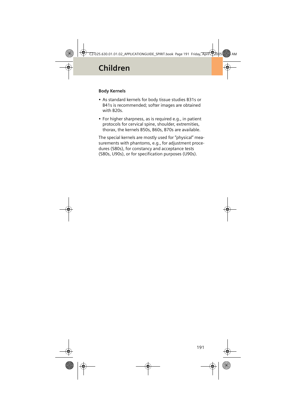 Body kernels, Children | Siemens syngo CT 2005C User Manual | Page 191 / 321